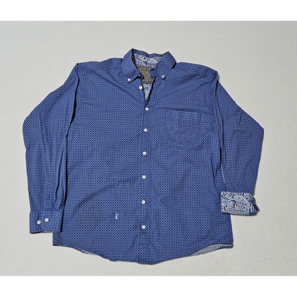 Mens L Panhandle Button Up Shirt L/S TUF Cooper Performance Blue Western